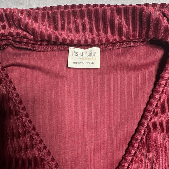 Velvet Burn Out Striped Bodysuit Large Maroon Leg O Mutton Sleeve Collar Neck - Picture 9 of 10